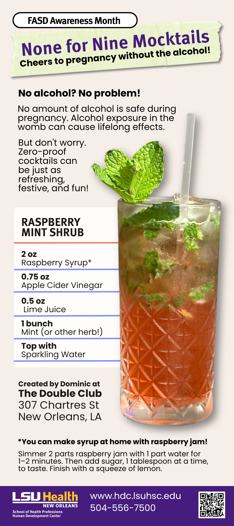 raspberry mint shrub made in a tall glass with mint leaf adorned at the top.