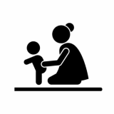 Woman holding child, helping child to walk