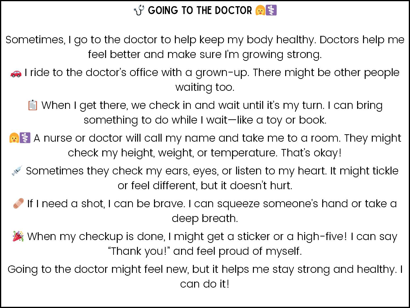 Going to the Doctor Social Narrative