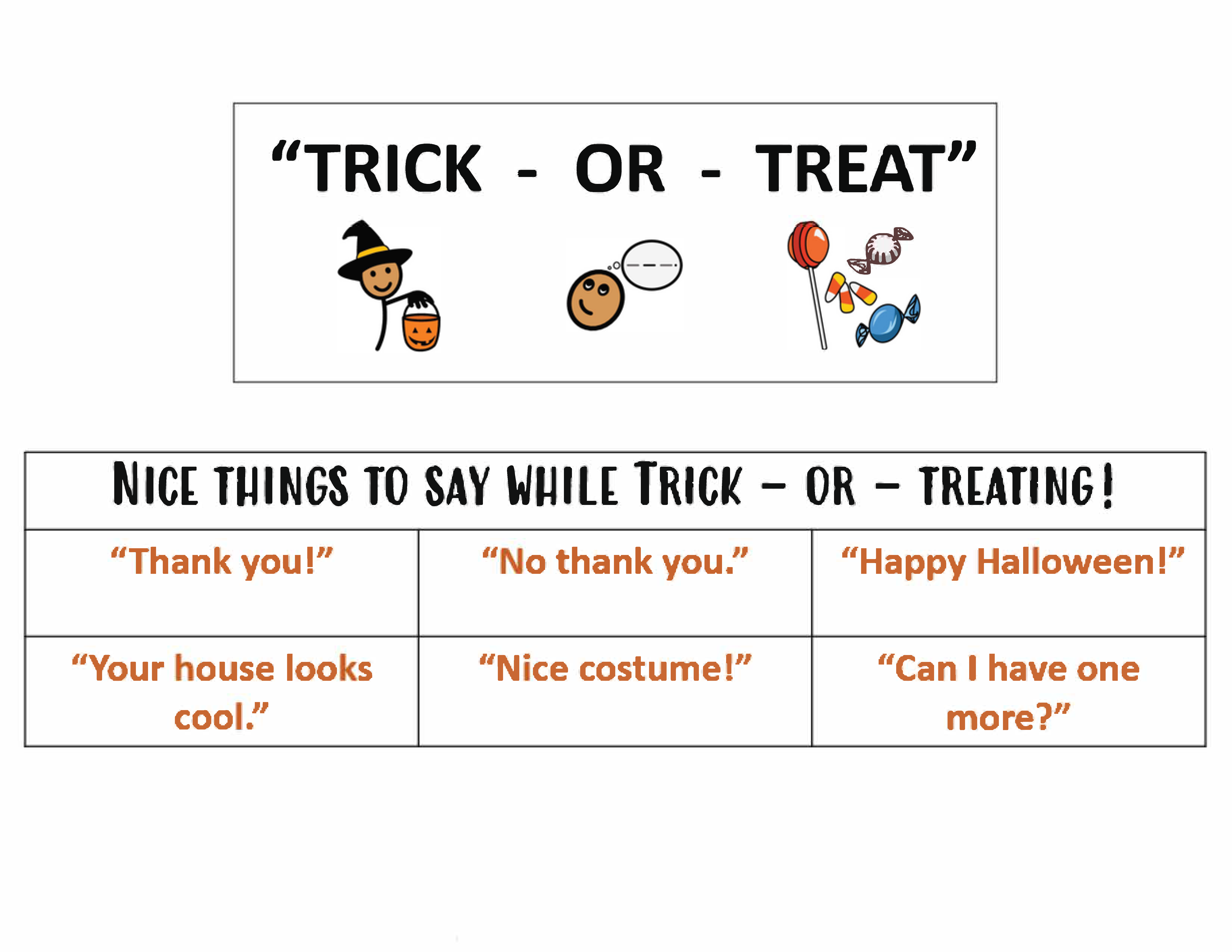 Illustrations depicting "Trick or Treat"